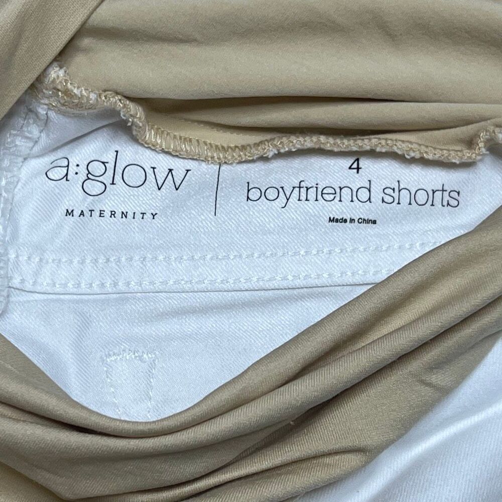 A: glow Maternity Boyfriend Shorts in White, Beige Belly Band,  Women’s 4 - Picture 9 of 11